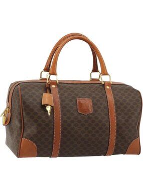 CELINE Macadam Canvas Boston Bag PVC Leather Brown Gold